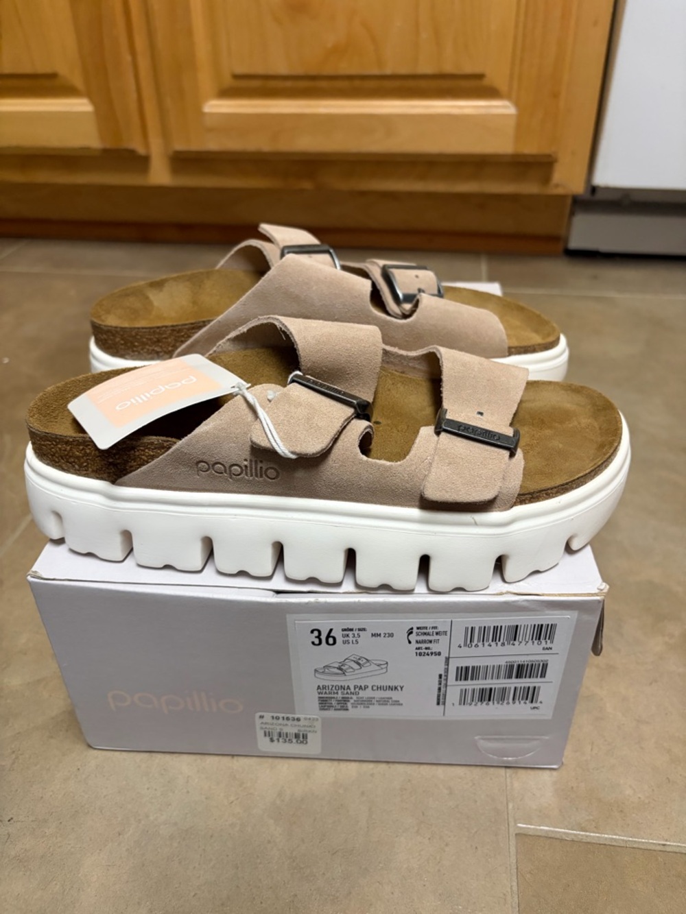Birkenstock Papillio Chunky Two-Strap Sandal in Taupe with White Sole